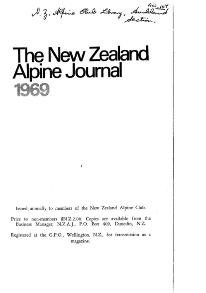 New Zealand Alpine Journal 1969 Vol 23 No 1 cover
